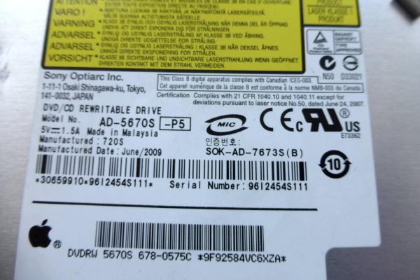 Preview: SuperDrive AD-5670S 5670S DVD iMac 21 inch 27 inch A1311 A1312 MacMini A1283 Original sparepart second sight